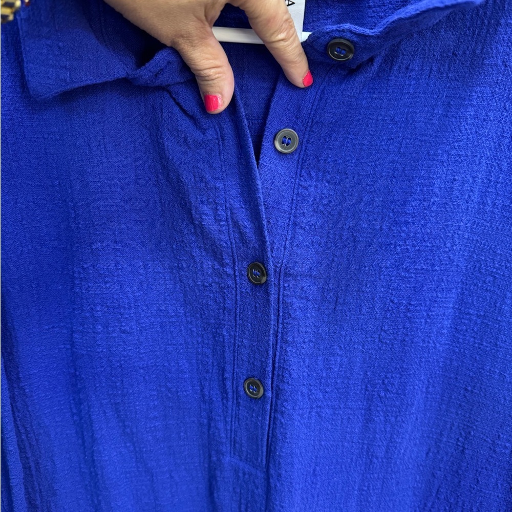 Zenana Royal Blue Gauze Button Front Shirt Dress | NWOT | Size L - Picture 2 of 4